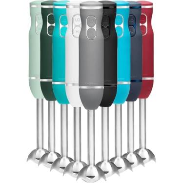 Imagem de Chefman Liquidificador manual com vara de imersão com lâminas de aço inoxidável, potente misturador elétrico de alimentos com controle de 2 velocidades, purês, vitaminas, agitados, molhos e sopas, cinza