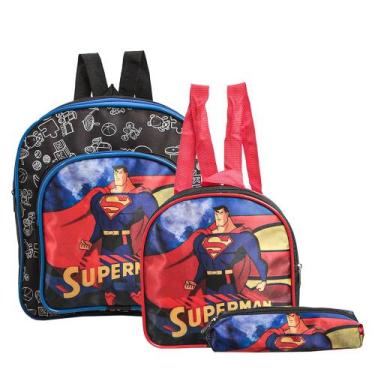 Imagem de Mochila Escolar Super Homem Herói Costa Kit Lancheira+Estojo - Toys 2U