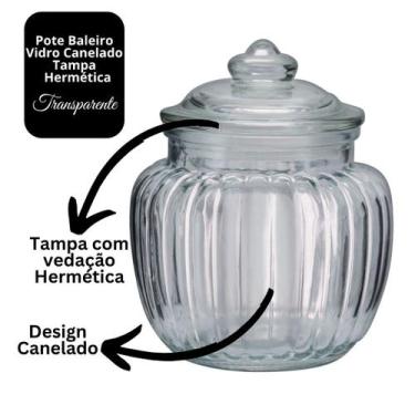 Imagem de Baleiro Vidro Canelado Transparente Decor Tampa Hermética 600ml - Tuut