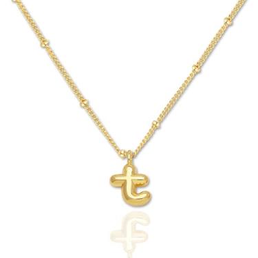 Imagem de YIGOYIHU Colares com inicial para mulheres – Colar de letras delicadas banhado a ouro 14K, lindo colar com pingente de letra bolha, presente personalizado, joias modernas para mulheres e meninas