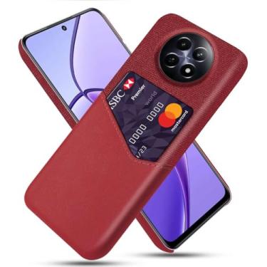 Imagem de Capa para Realme 12 5G,Anti-deslizamento,Proteção contra quedas de 360°,Resistência à impressão digital,Tela e caso de couro PU com 1 slot de cartão atrás-Red