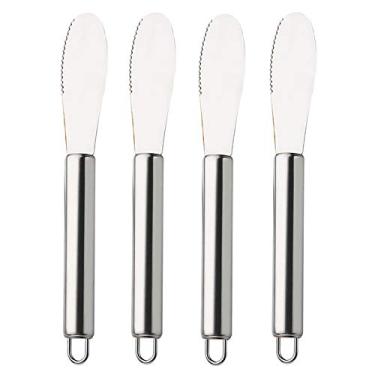 Imagem de Conjunto de facas de espalhar manteiga VANRA de aço inoxidável com 4 peças, faca de queijo, lâmina serrilhada, sanduíche, condimento, frigideira, creme de pão, facas de 22 cm, Prata, Set of 4