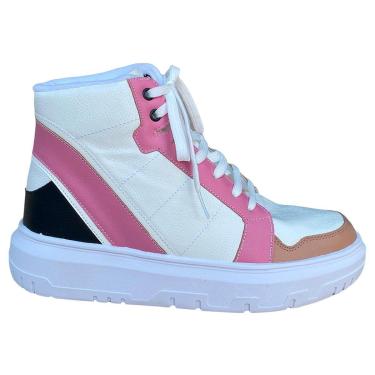 Imagem de Tênis Botinha Branco-Pink Solado Grosso S6080-Feminino