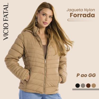 Imagem de Jaqueta Bobojaco Feminina Nylon Gominhos Peluciada Impermeável Cores de Inverno Aconchengante-Feminino