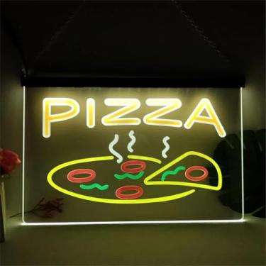 Imagem de Sinal De Néon Led De Pizzaria Quente, Luzes De Néon Multicoloridas De Restaurante Para Decoração De Parede Letreiro Luminoso Alimentado Por Usb, 40x30cm