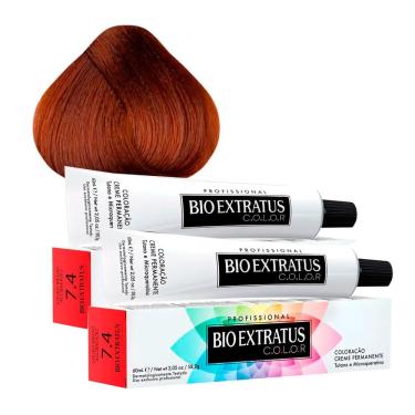 Imagem de Tintura Creme Bio Extratus Color Louro Médio Acobreado 7.4 60ml  Kit com duas unidades