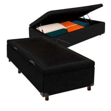 Imagem de Cama Box Bau Solteiro Blindado Nature Preto 78x188