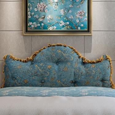 Imagem de Travesseiro de cabeceira europeu, tamanho Queen, bordado floral, algodão PP preenchido para decoração de quarto, estética (azul)