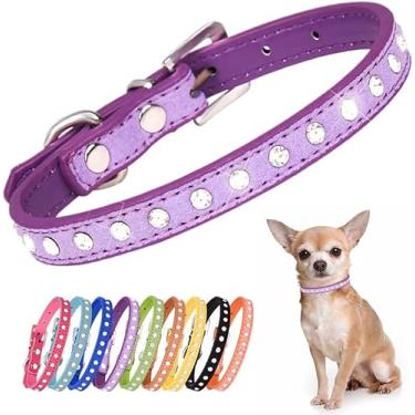 Imagem de Coleiras para cães pequenas, colar de diamante brilhante com strass brilhante para filhotes de estimação XXS Xs pequeno gato menina gato fêmea gatinho (roxo, P (pescoço 26,7-33 cm))