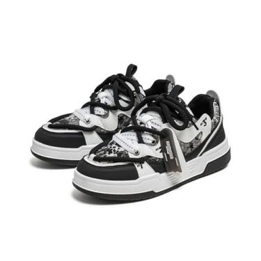 Imagem de Tênis masculino retrô Color Block moderno, casual, para caminhada, tênis plataforma grossa, Preto, 37
