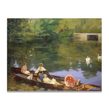 Imagem de Docked At The Shore John Lavery Iconic Realist Portrait & War Scene Canvas Art – Decoração de parede irlandesa atemporal para casa 30 x 39 cm Un Framed