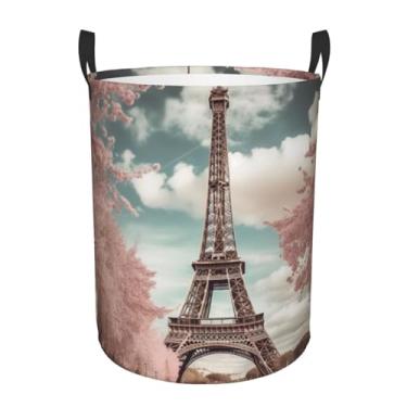 Imagem de Cesto de lavanderia estilo vintage Torre Eiffel Paris dobrável à prova d'água cesto de armazenamento de roupas com alças pano oxford organizador de brinquedos cesta para banheiro, lavanderia, quarto
