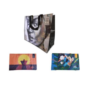 Imagem de 1 Sacola de Ráfia Média+ 2 Mini Estampas Sortidas Ecobag B4u