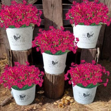 Imagem de PJYHOME 12 peças de flores artificiais resistentes a UV, violeta artificial, decoração ao ar livre, plantas falsas realistas, flores de seda que não desbotam para pátio, cestos pendurados, vasos de