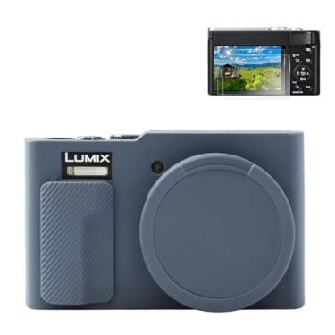 Imagem de Rieibi Capa para câmera ZS99, capa protetora de silicone macio para câmera Panasonic Lumix DC-ZS99, acessórios com 2 películas protetoras de tela, leve - azul marinho