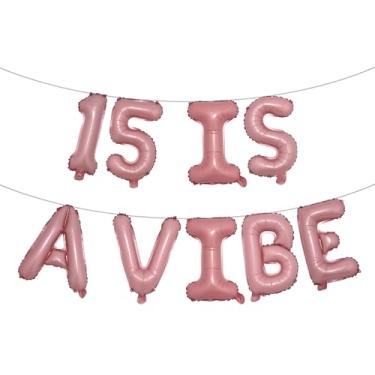 Imagem de 15 is a Vibe Banner de balão, decorações engraçadas de 15 anos para meninos, meninas, adolescentes de 15 anos, artigos para festas de 15 anos, ideias de presentes (15 IS A VIBE Pink)