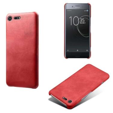 Imagem de Capa para Sony Xperia XZ Premium,Proteção contra quedas,Casca de volta de cor sólida simples,Design de couro de imitação de plástico-Red