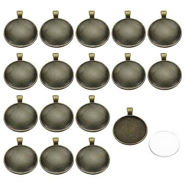 Imagem de PATIKIL Bandejas pendentes com cabochão de vidro transparente, 30 conjuntos de bandejas redondas de 30 mm para decoração de joias, tom bronze