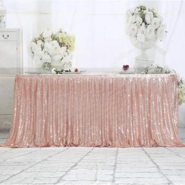 Imagem de Saia de mesa longa com lantejoulas em tom blush, saia de poliéster para decoração de festas e eventos de casamento, blush, 17 pés, 5,1 m de comprimento