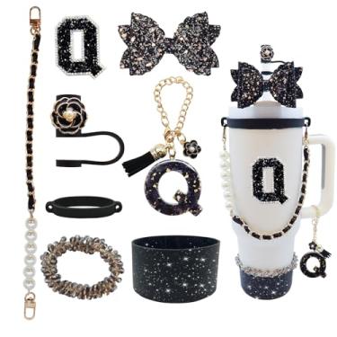 Imagem de Conjunto de 8 peças de acessórios para copo Stanley de 30 e 1,587 g com alça, incluindo topo de palha, bota, alça de alça de garrafa de água, decoração de arco de palha, pulseiras, pingente de letra