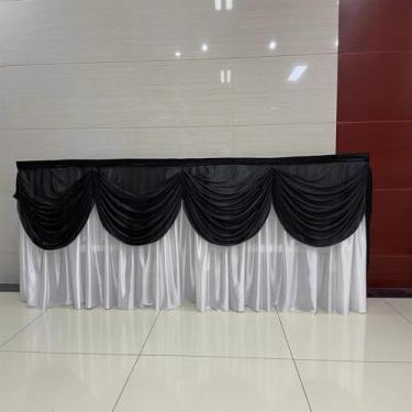 Imagem de Saia de mesa de seda longa opcional de 10/20 pés, saia de toalha de mesa com drapeado superior para decoração de mesa de buffet de aniversário e casamento, branca e preta, A75 x L600 cm (20 pés)