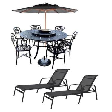 Imagem de Móveis Piscina Mesa Giratória 6 Cadeiras + 2 Espreguiçadeira Tela Slin
