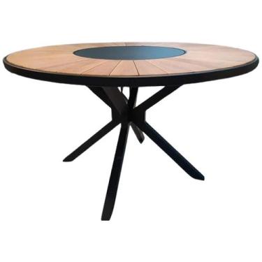 Imagem de Mesa Jantar 1,80m Zurick Luxo Pétalas de Madeira Centro Giratório Alum