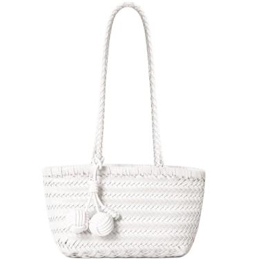 Imagem de OUYGZOU Bolsa de ombro de tecido para mulheres, mini bolsa Hobo, bolsas fofas, bolsas pequenas nas axilas, bolsa de mão superior de praia, Pérola branca