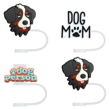 Imagem de STRACOUPI Bernese Mountain Tampa de palha de silicone para copos Stanley, acessório decorativo reutilizável, pacote com 4