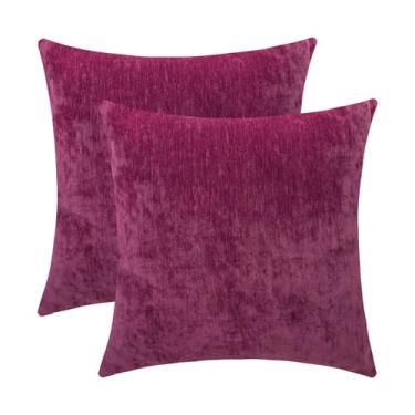 Imagem de Qanatmz Capas de almofada macias rosa fúcsia decorativas de chenille quadradas para decoração de sofá de sala de estar, conjunto de 5,5 x 45,7 cm