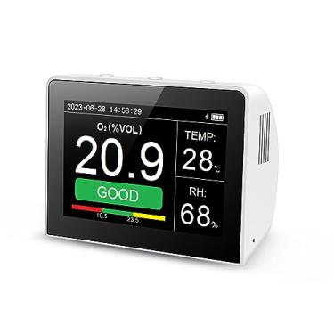 Imagem de Mesa O2/UR/Temp. Detector multifuncional de qualidade do ar 3 em 1, monitor de temperatura e umidade, testador de medidor de O2 interno/externo, higrotermógrafo digital de 3,5 polegadas com bateria