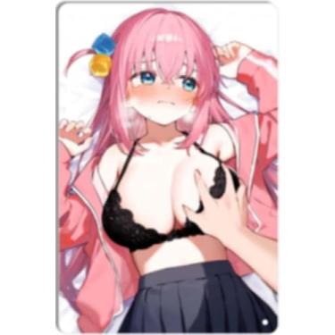 Imagem de DKLOWK Pôster de metal fofo anime menina sexy biquíni mangá placa de decoração de parede para casa bar clube quarto banheiro homem caverna Otaku 30 x 40 cm