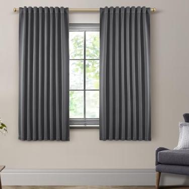 Imagem de SHINELAND Cortinas blackout cinza escuro com aba traseira/bolso para varão 152 cm de comprimento, conjunto de 2 painéis, cortinas cinza escuro com isolamento térmico