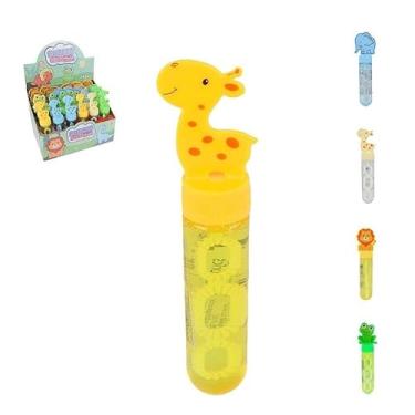 Imagem de Conjunto de Bolhas de Sabão Infantil com Personagens Safari, 24 Unidades, Decoração com Girafa, Leão, Elefante e Sapo