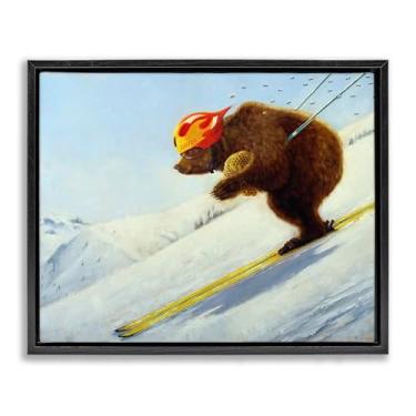 Imagem de Stupell Industries Arte de parede em tela flutuante com moldura preta The Heist Ski Bear por Lucia Heffernan, 43 x 53 cm
