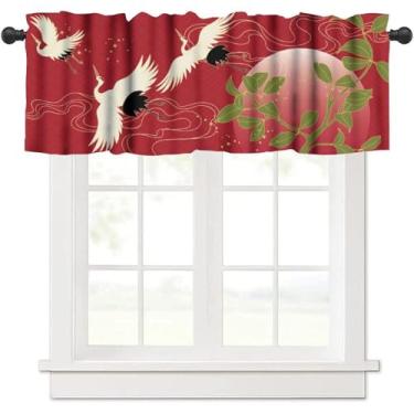 Imagem de Cortina de saia de cozinha estilo asiático, design clássico de luxo dourado bolso para varão pequenos tratamentos, cortina curta vermelha estilo oriental para sala de estar, quarto, banheiro, café