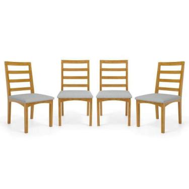 Imagem de Kit Com 4 Cadeiras Cecília Madeira Maciça Assentos Estofados Para Mesa