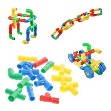 Imagem de Brinquedo De Montar Interativo Plastico Blocos Infantil Coloridos Tubos Canos Encaixar