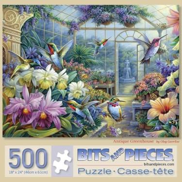 Imagem de Bits and Pieces - 500 Piece Jigsaw Puzzle for Adults 18" x 24" - Antique Greenhouse - 500 pc Bird Fountain Beautiful Flower Garden Jigsaw by Artist Oleg Gavrilov