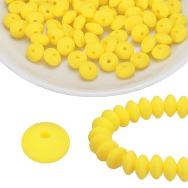 Imagem de HARFINGTON 100 peças de contas de silicone 12 mm contas focais de borracha de lentilha a granel para canetas, chaveiro, pulseira, colar, artesanato, faça você mesmo, amarelo