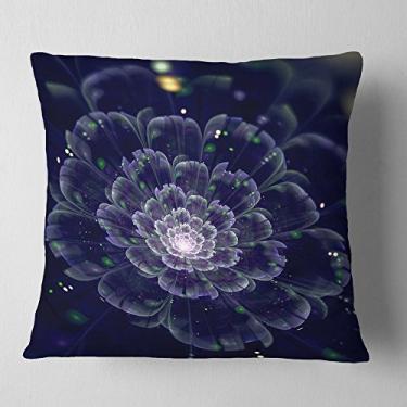 Imagem de Designart Arte digital de flor fractal azul escuro para sala de estar, sofá, enchimento de almofada + capa de almofada impressa em ambos os lados 45,72 x 45,72 cm