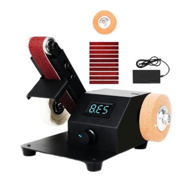 Imagem de HENGJINGTR 150W Vertical & Horizontal Mini Belt Sander Rinding Machine, 0-90° com Display Digital Máquina de polimento de velocidade infinitamente variável adequada para metal, madeira e pedra