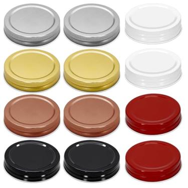 Imagem de Tampas de pote de vidro de 6 cores, tampas de placa de boca regular de 70 mm/2,76" à prova de vazamento para potes de conserva material de folha de flandres premium excelente vedação (24)
