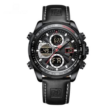 Imagem de Relógio de couro analógico digital militar masculino NAVIFORCE
