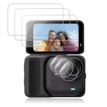 Imagem de NOUKAJU [Pacote com 3 + 3] Protetor de tela para Insta360 GO Ultra, vidro temperado HD, dureza 9h, arranhões, antiimpressão digital, protetor de lente para câmera Insta360 GO Ultra