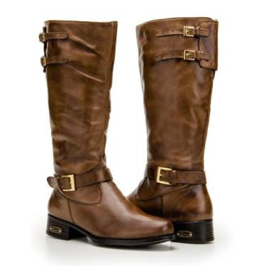 Imagem de Bota Feminina Cano Longo Montaria Couro Zíper Capelli Boots Marrom 34,