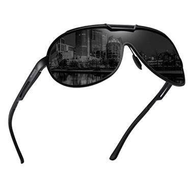 Imagem de Óculos de sol masculinos polarizados aviador retrô PANNER com armação de metal Al-Mg ultra leve, Black Frame/Grey Lens, One Size