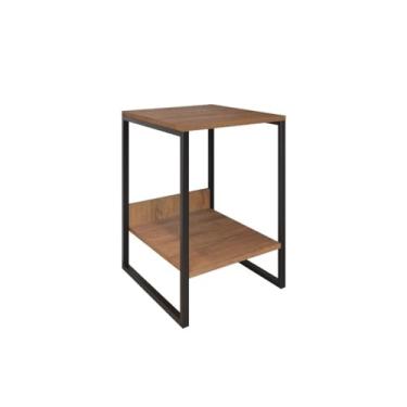 Imagem de Mesa Cabeceira de Cama Industrial Criado mudo Base de Ferro Tampo Madeira Alto Padrão Luxo(criado mudo preto/marrom)