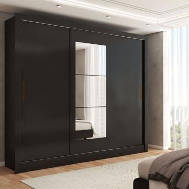 Imagem de Guarda-Roupa Sebastian 3 Portas com Espelho 3 Gavetas Preto - Panorama Móveis