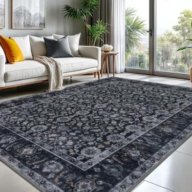 Imagem de KUTA Tapetes vintage 20 x 25 cm para sala de estar, tapete grande lavável para quarto, 2,4 m x 3 m, antiderrapante, ultrafino, macio, estampado, tradicional, floral, envelhecido, sala de jantar